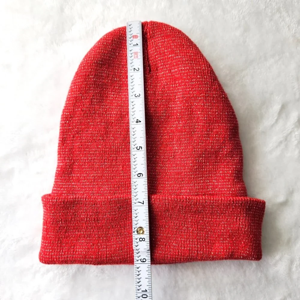 Red Metallic Wool Blend Hat Fleece Lined Beanie‎ Cozy